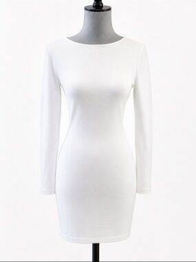 Bare Anthology White Long Sleeve Bodycon Mini Dress Minimalist Chic
